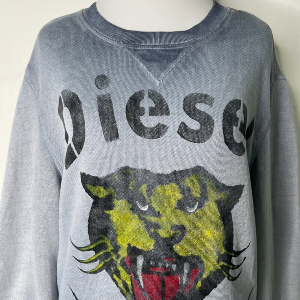 Diesel Women's Crewneck Long Sleeve Graphic Print Tiger Sweatshirt Size Small - Picture 2 of 11